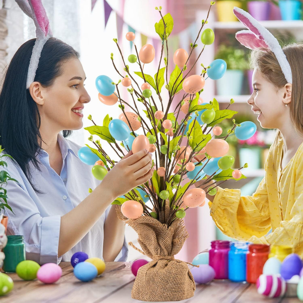 Easter Egg Tree for Table, 18Inch Pearl Tree Decorations with Eggs Hanging String Lights Party Wedding Holiday