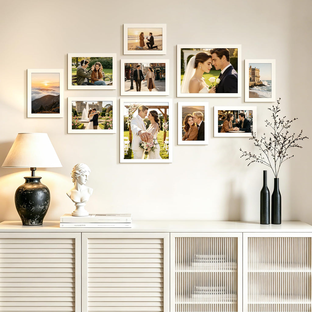 Picture Frames Set of 10, Including 8x10, 5x7, 4x6 White Frame