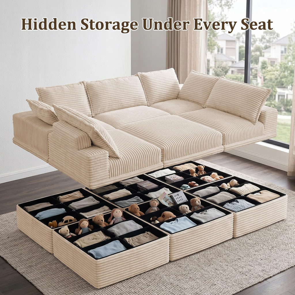 142" Modular Sectional Sofa with Storage, Oversized Boneless Couch