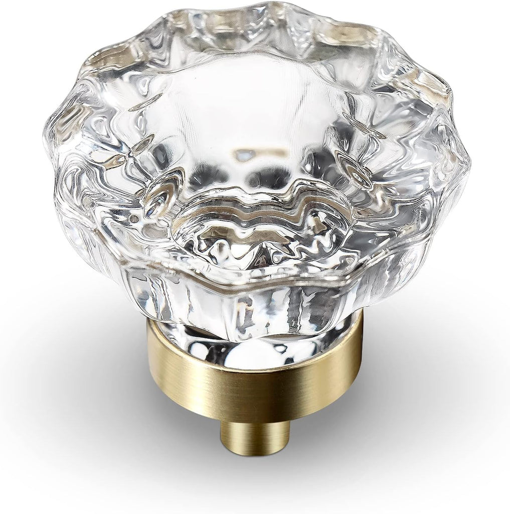 Crystal Cabinet Knobs, 8 Pack Gold Drawer Dresser Knobs, Single Hole Vintage Dresser Pulls , Drawers, Retro Round