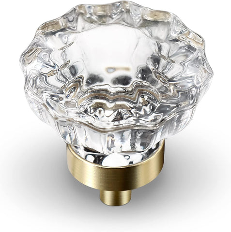 Crystal Cabinet Knobs, 8 Pack Gold Drawer Dresser Knobs, Single Hole Vintage Dresser Pulls , Drawers, Retro Round