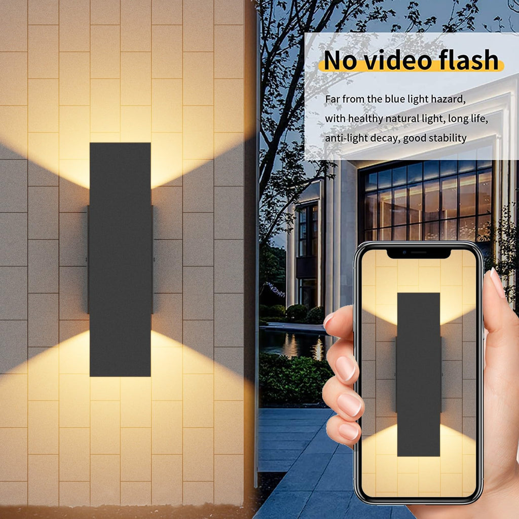 2 Pack Outdoor LED Up Down Wall Sconces, Black Modern Porch Lights