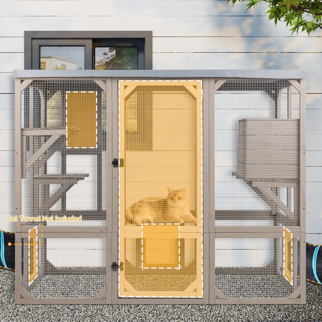 Catio Outdoor Cat Enclosure, Wooden Cat House with 4 Platforms