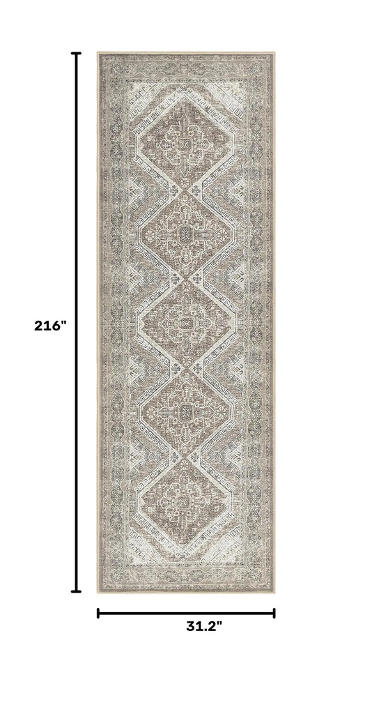 Extra Long Runner Rug 2.6x18 Washable Rugs Ivory Grey