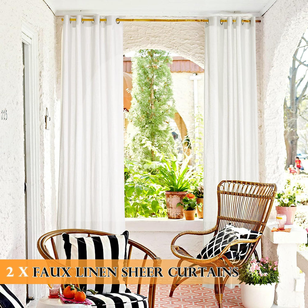 2 Panels Outdoor Curtains Waterproof Privacy Linen | Light Filtering, Grommet Top, Durable Fabric, Drapes for Porch