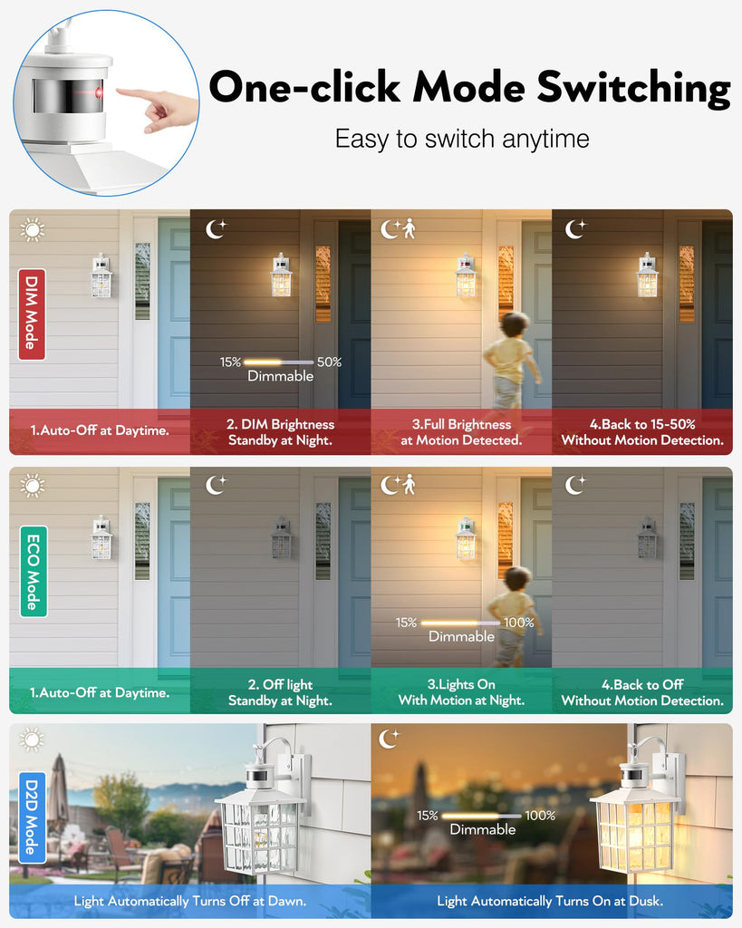 Motion Sensor Outdoor Porch Lights Wall Mount, Anti-Rust, Waterproof