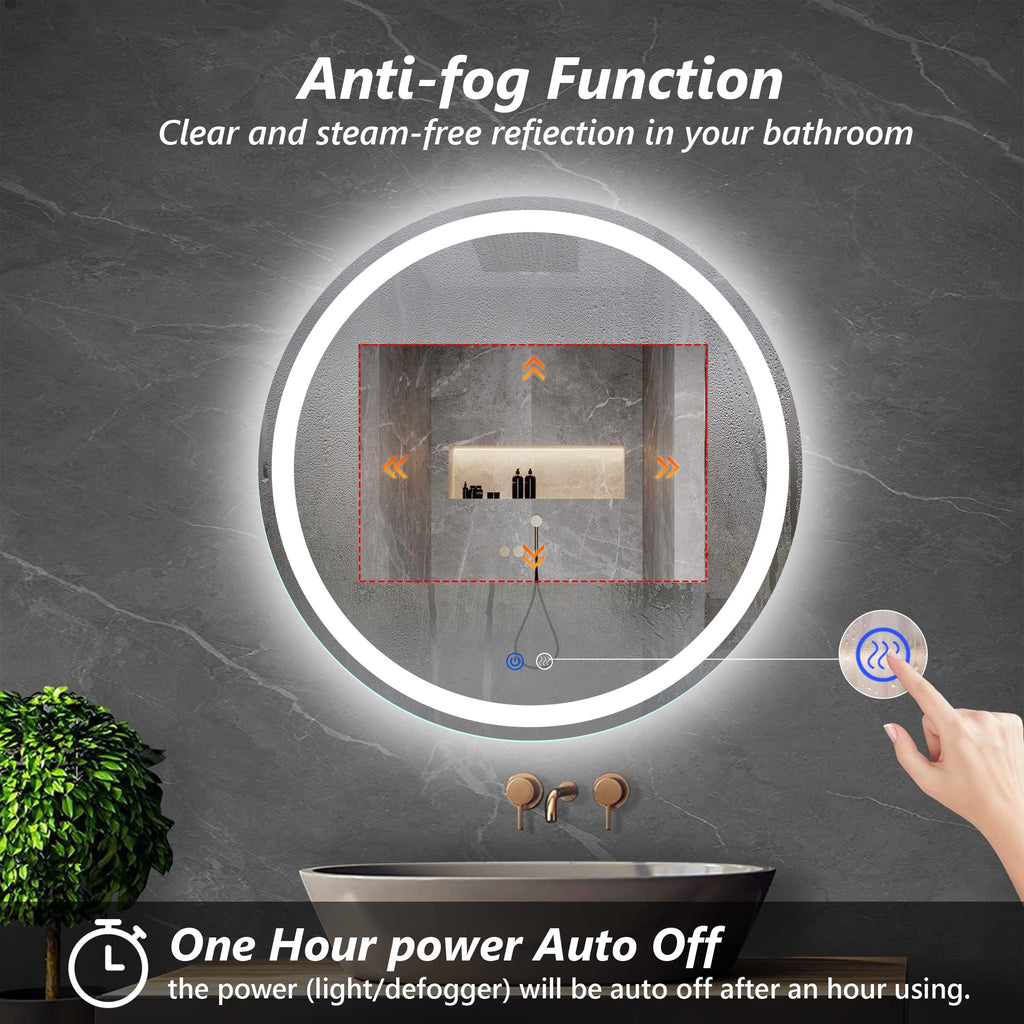 24 Inch LED Round Lighted Mirror, Bathroom Backlit Vanity Mirror Wall Mounted with 3000K/4000K/6000K Adjustable