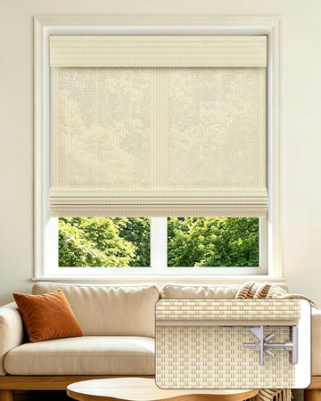 No Drill Cordless Bamboo Roman Shades, Light Filtering, Ivory