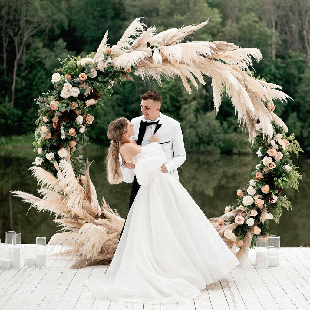 6.9ft Round Backdrop Stand Circle Arch Frame, Golden Metal Balloon Arch Stand Kit for Wedding Birthday, Balloon Ring