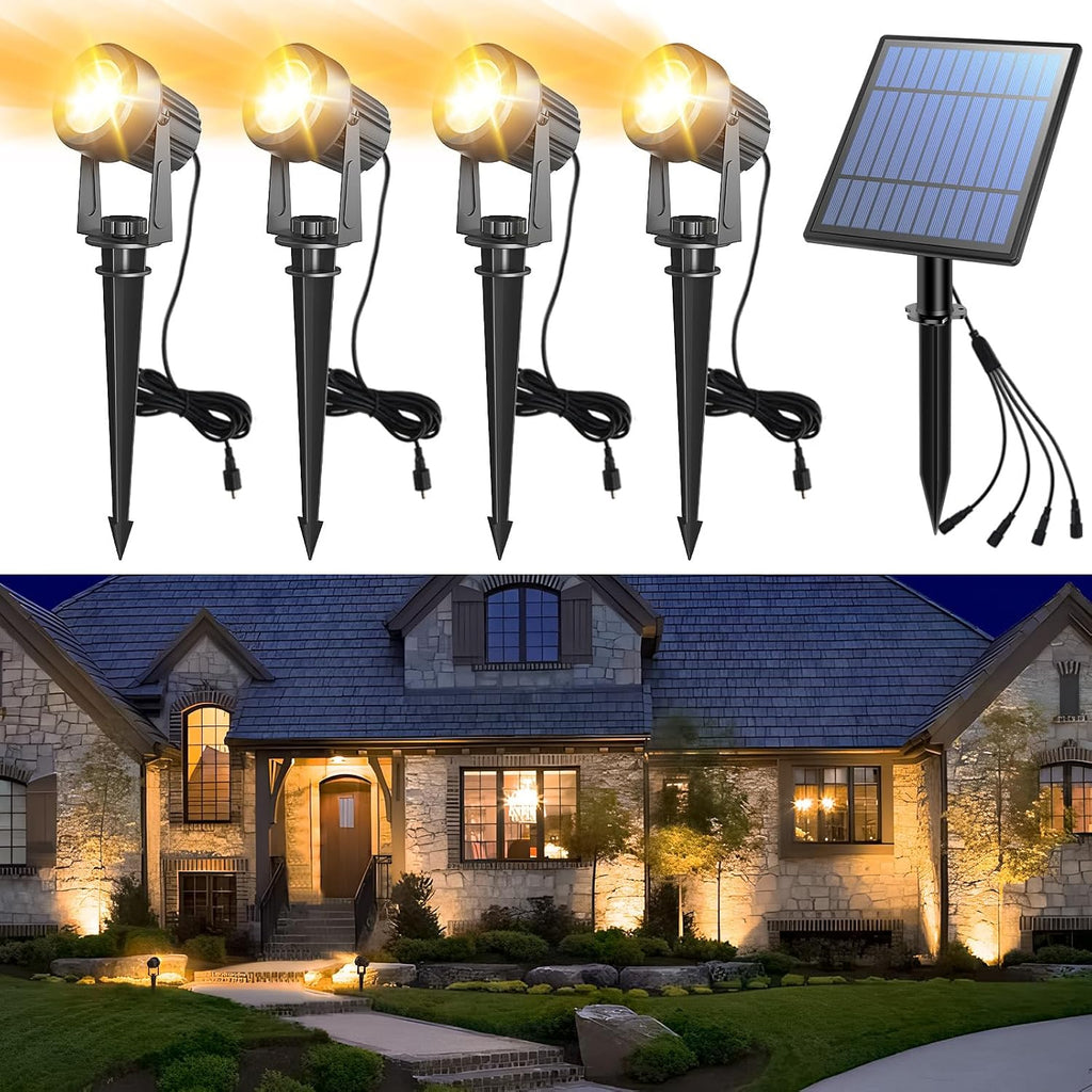 Solar Spot Lights Outdoor 4-in-1 Solar Landscape Lights Dusk to Dawn Solar Uplights IP65 Waterproof 9.8ft Cable