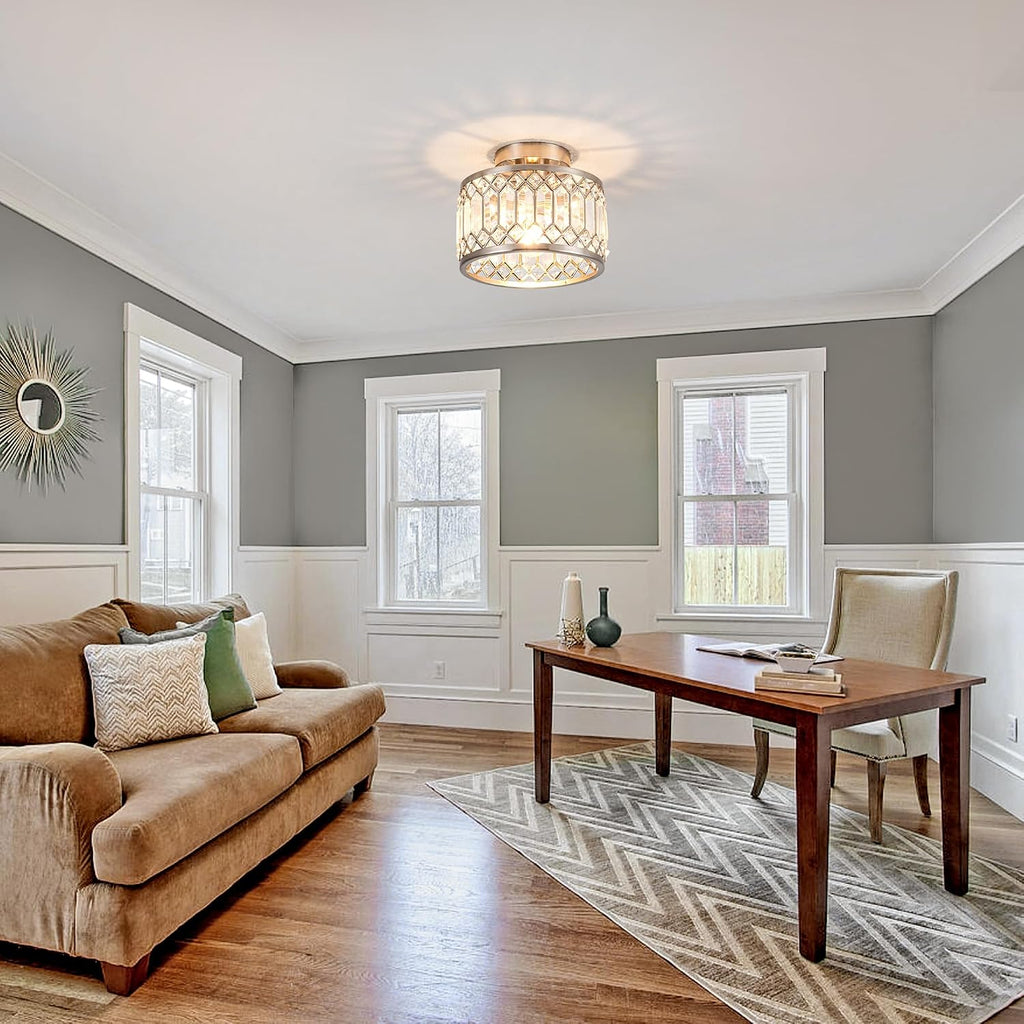 Crystal Ceiling Light Fixture, Modern Semi Flush Mount Ceiling Light,Crystal Chandelier Bedroom Bathroom Entryway
