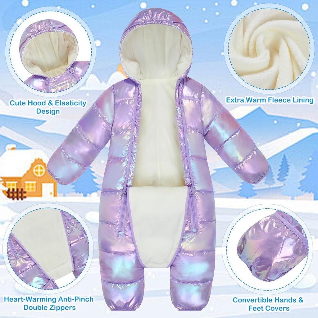 Baby Double Zipper Footed Hooded Fleece Lined Snowsuit