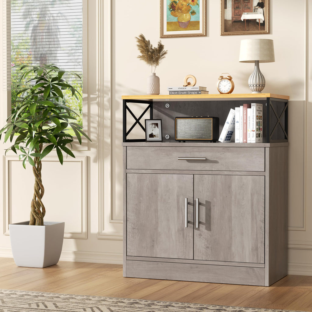 Kitchen Storage Cabinet with Adjustable Shelves and Drawers, Modern Buffet Sideboard, Wood Buffet Cabinet with Doors