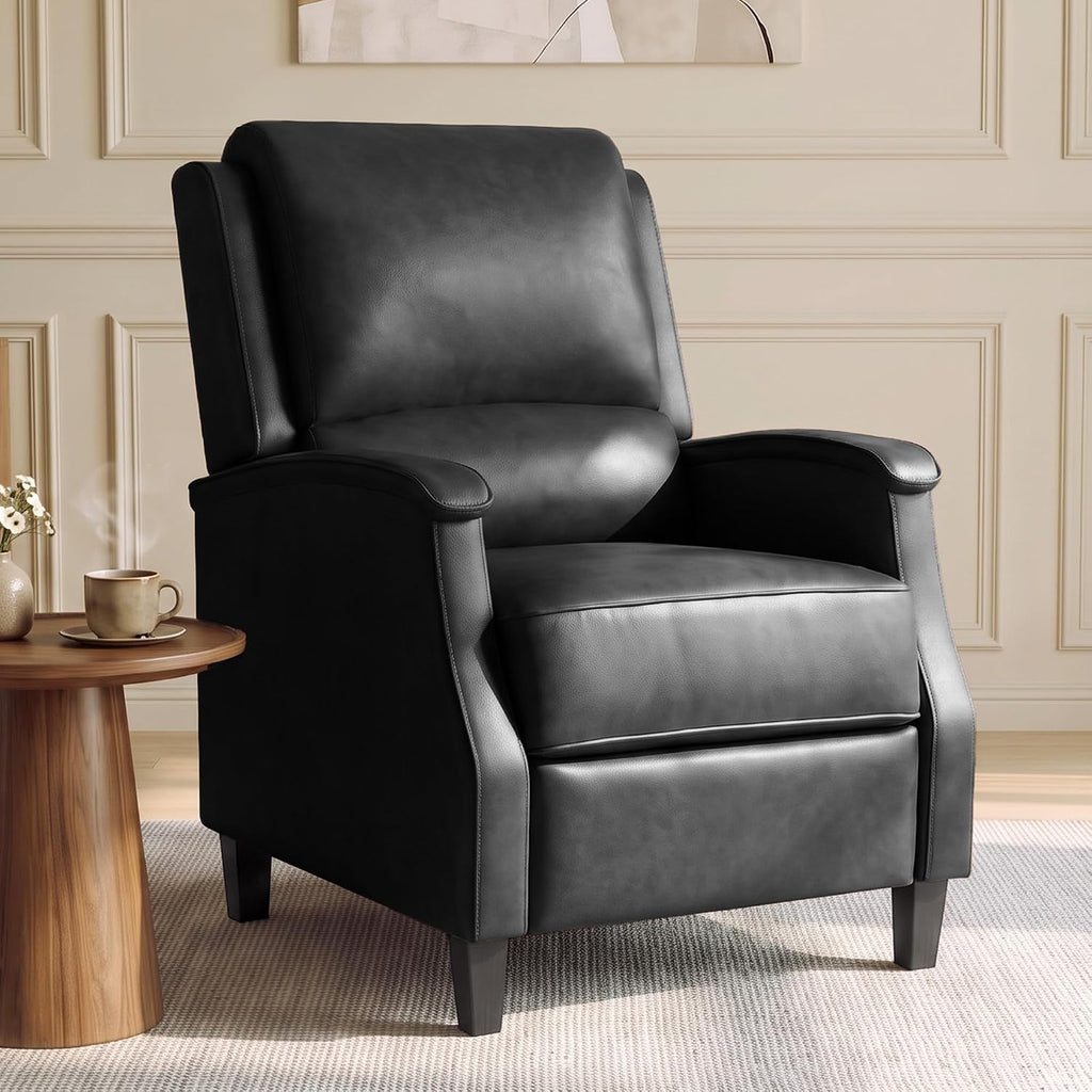 Recliner Chair, Faux Leather Push Back Recliner with Padded Seat, Mid Century Modern Lounge Armchair with Lumbar