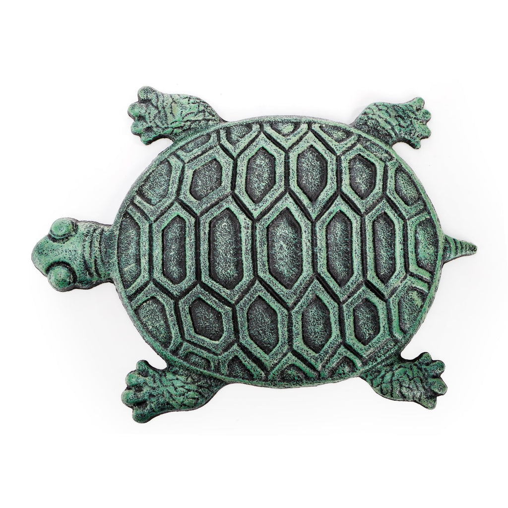 Cast Iron Turtle Stepping Stone, Sturdy Metal Stepping Mat for Front Door, Garden, Lawn and Yard, Verdigris Tortoise