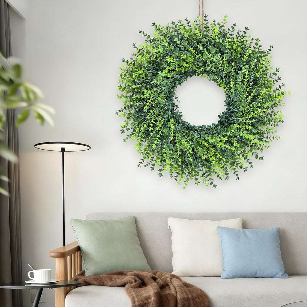 28In Large Boxwoods Door Wreaths for Front Door Spring Summer Outside All Season Green Year Round Artificial Greenery