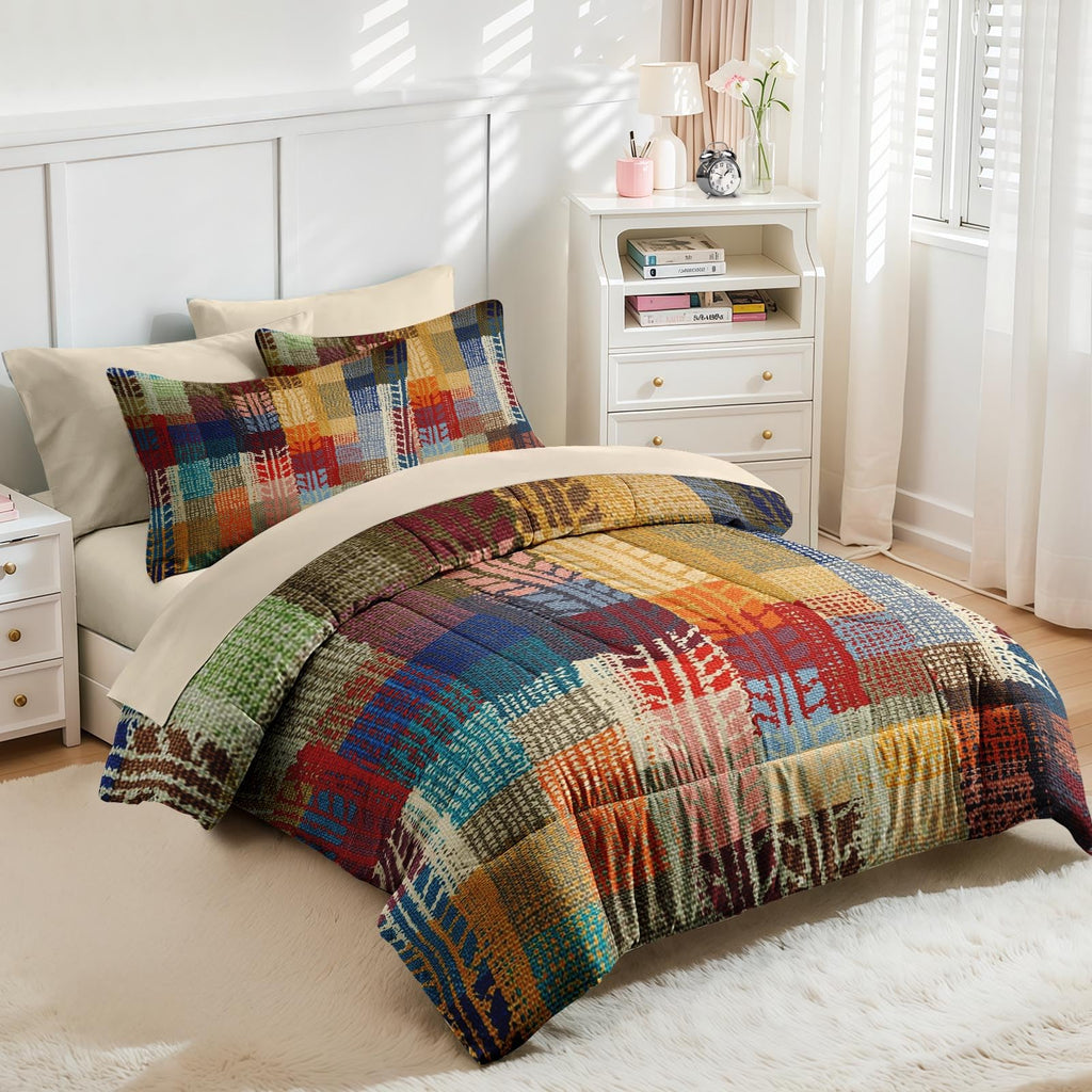Twin Comforter Set with Sheets, 5 Pieces Boho Vintage Bedding