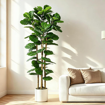 6 ft Artificial Fiddle Leaf Fig Tree, Tall Faux Ficus Lyrata Tree with White Planter Home Decor Office Living Room