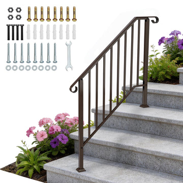 Handrails for Outdoor Steps, Stair Handrail Fits 1 to 5 Steps, Wrought Iron Hand Rail Stair Railing Kit for