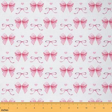 Pink Coquette Bowknot Fabric by the Yard | Bow Tie Indoor Outdoor Fabric Bow Knot Material for Sewing Dreamy Kawaii