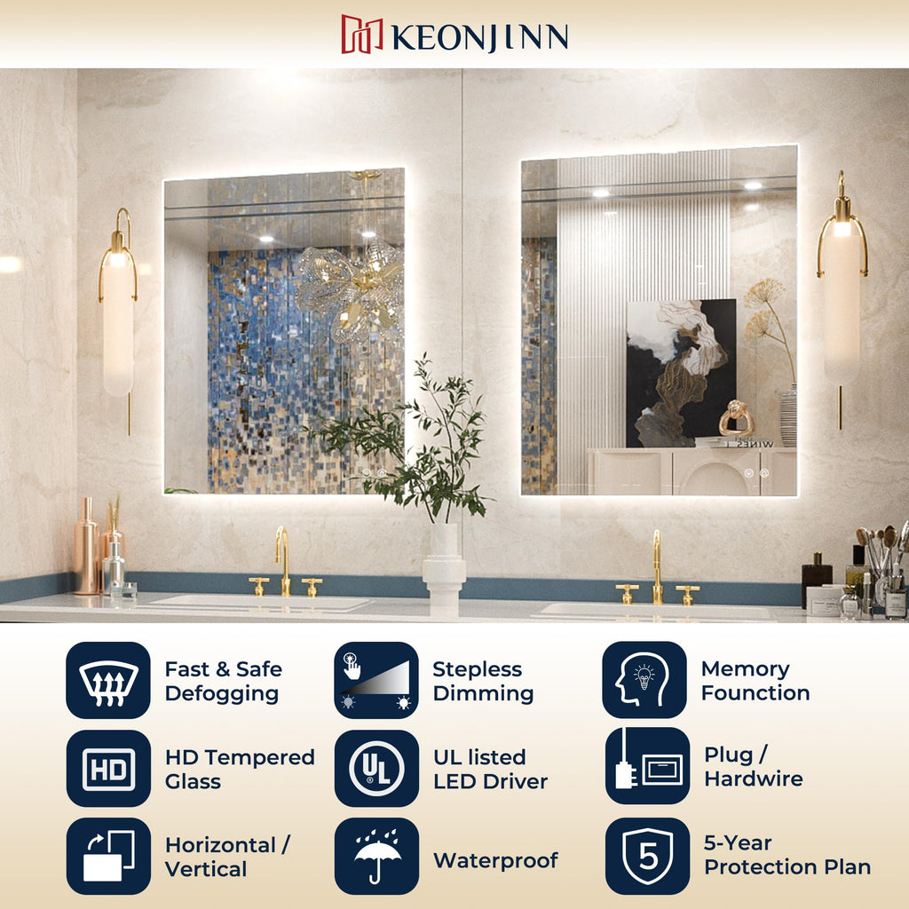 24 x 40 Inch LED Mirror, Backlit Mirror Dimmable
