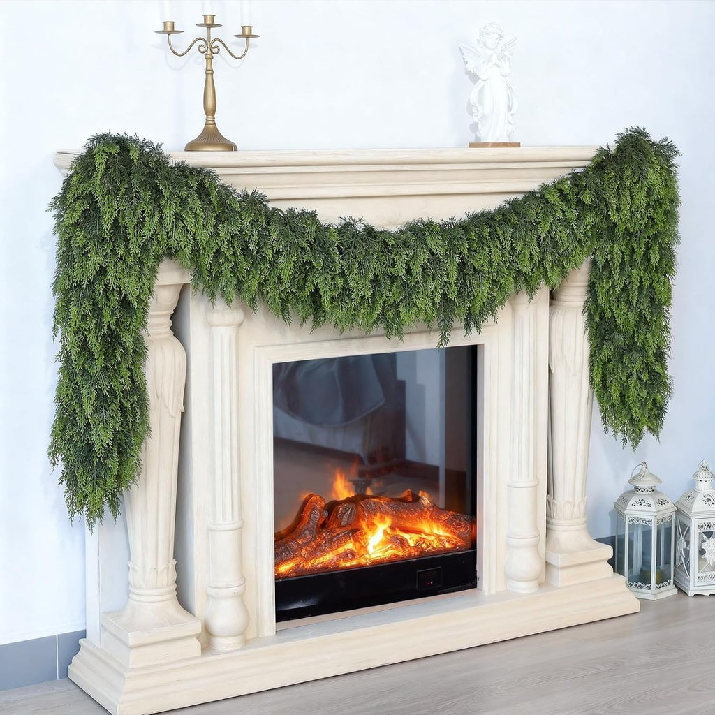9FT 2Pcs Artificial Christmas Cedar Garlands Fireplace Decoration