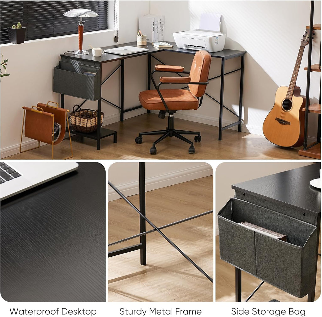 L Shaped Desk Computer Gaming Corner Table 51 Inch Home Office Writing Student Work PC Workstation with Side Storage