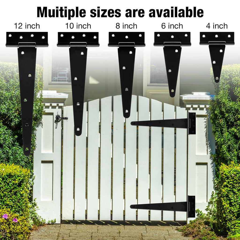 T Strap Black Gate Hinges 12 Inch for Barn Shed Door 2.5mm 4 Pack