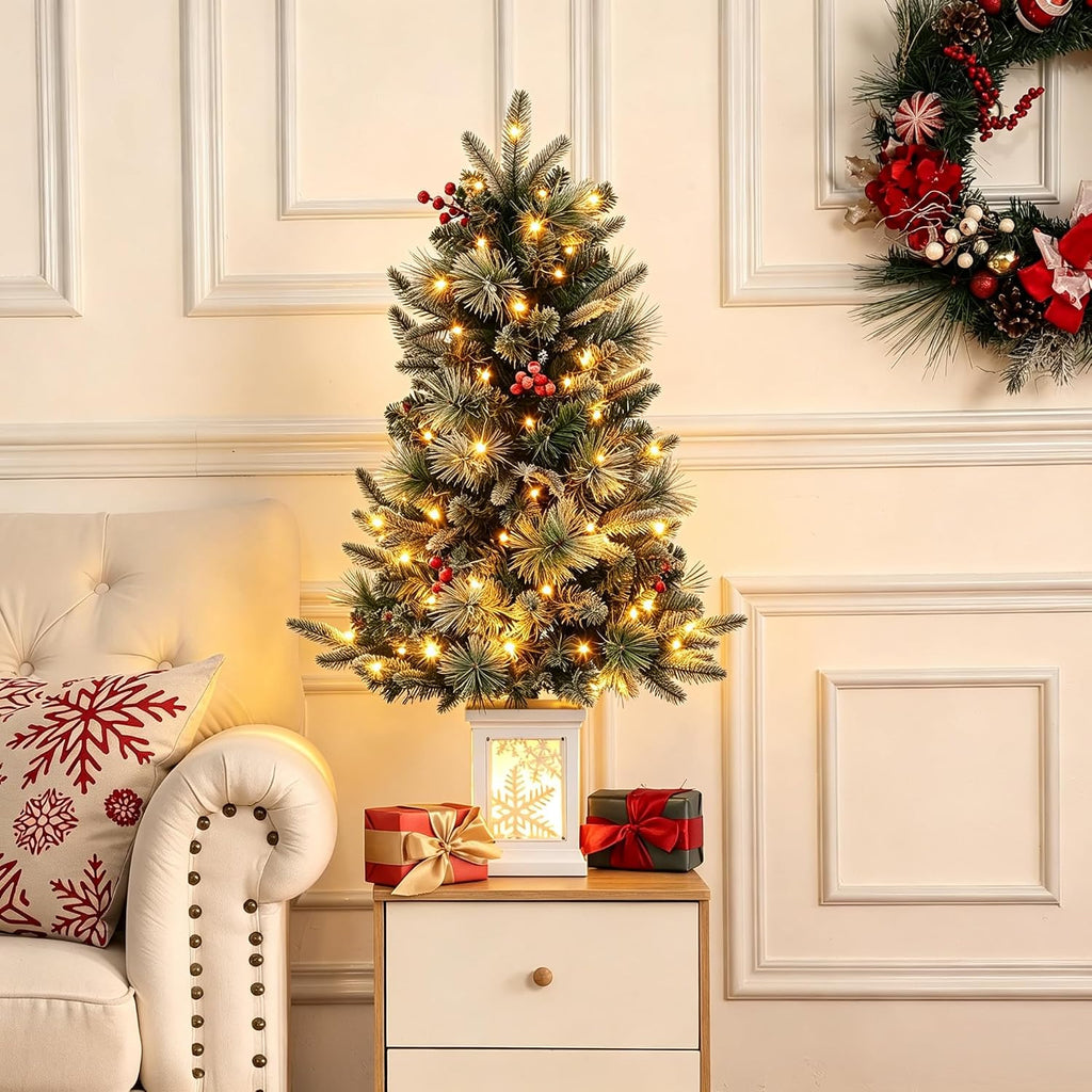3FT Plug-in Artificial Christmas Tree with 78 Light & Snowflake Base, 1 Pcs
