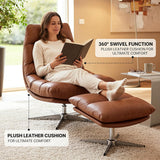 Modern Reading Chair and Ottoman — Brown PU Leather