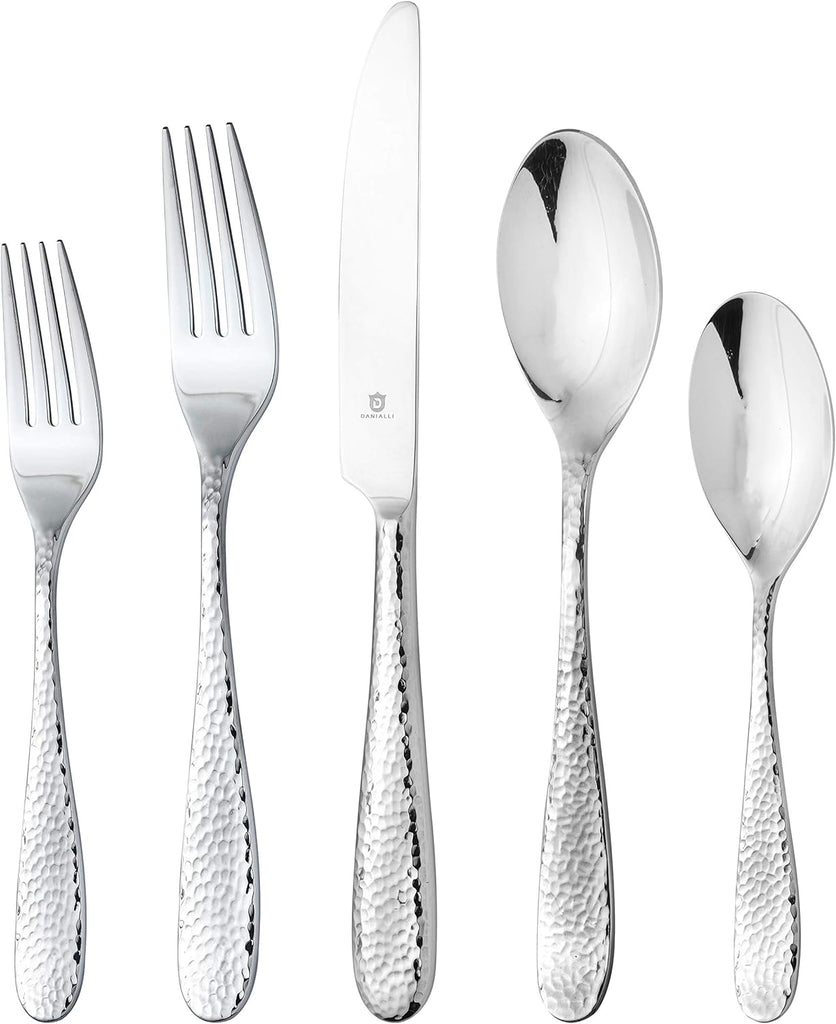 Hammered Silverware Set | Premium 18/10 Stainless Steel Flatware Service for 6 | Heavy-Duty & Dishwasher Safe | Built