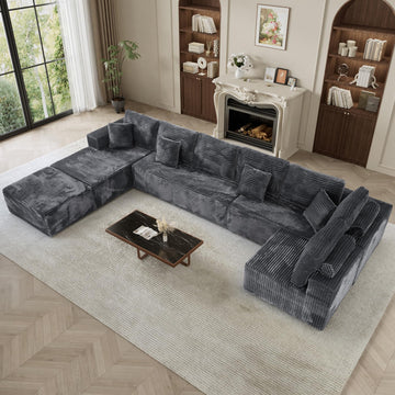 177" U-Shaped Boneless Cloud Modular Sectional Sofa, Dark Gray