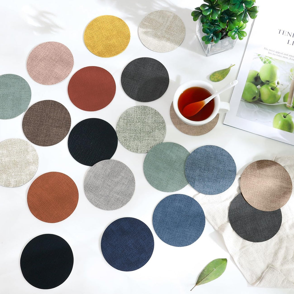 Faux Leather Drink Coasters with Holder, Dual Sided Sets of 12 - Set of 12