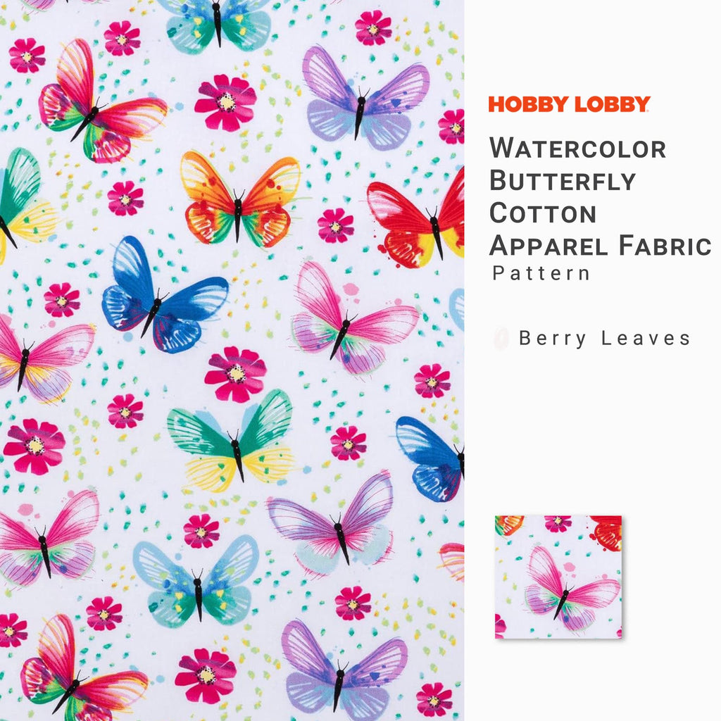 Watercolor Butterfly Cotton Calico Fabric, 2 Yards