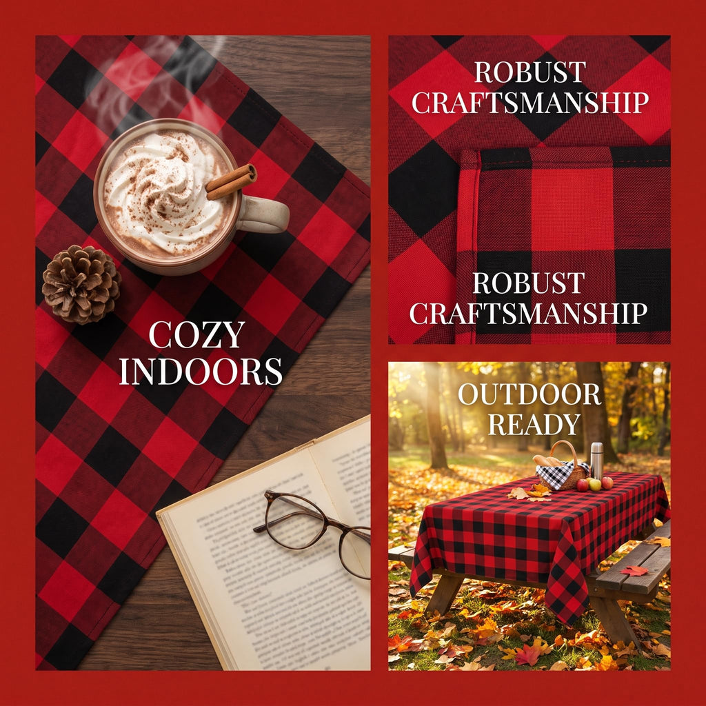 Farmhouse Red and Black Checkered Tablecloth 60x120 Camping Table Cloth