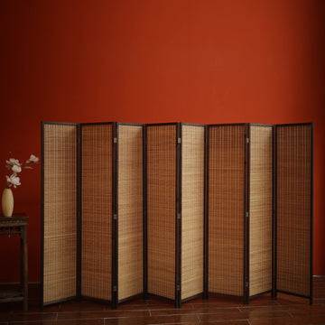 8 Panel Bamboo Room Divider - Natural Brown 5.6 ft Tall Folding Privacy Screen, Freestanding Partition Wall for Room