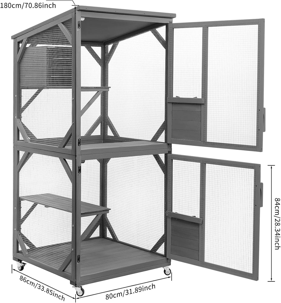 Cat Catio Outdoor Cat Enclosure, Large Wooden Kitten Patio Indoor with Upgraded Resting Box, Waterproof Roof