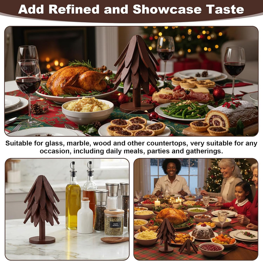 Wooden Trivets for Hot Dishes 2 Set Christmas Tree Shape Trivet Set Natural Foldable 10 Wooden Tree Trivets + 2 - Set of 10