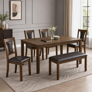 6 Piece Dining Table Set, Counter Height Kitchen Sets, Walnut