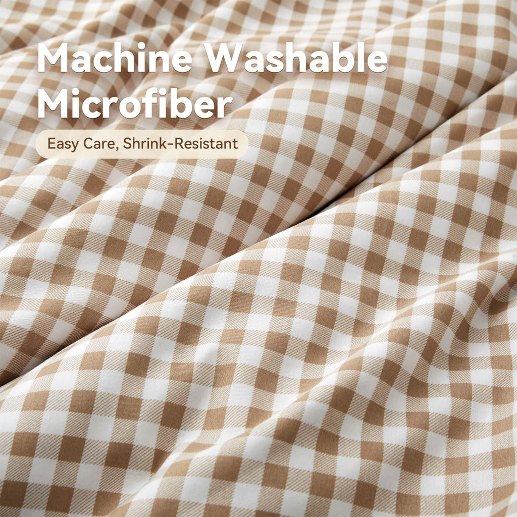 Gingham Ruffle Duvet Cover Set, 3 Pcs No Comforter, Taupe
