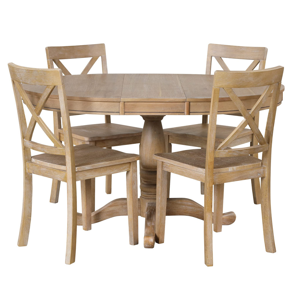 5 Pieces Dining Table Set, Retro Style Chairs with Solid Wood Legs Diningroom