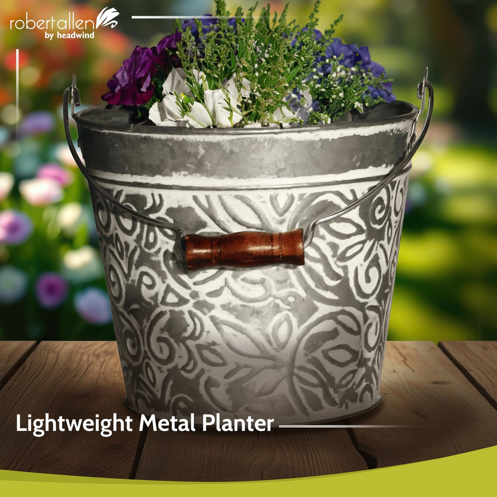 Vintage Collection 12 in Galvanized White Wash Bucket Planter