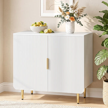 31" Fluted Buffet Cabinet, Modern Sideboard Cabinet with Storage, White