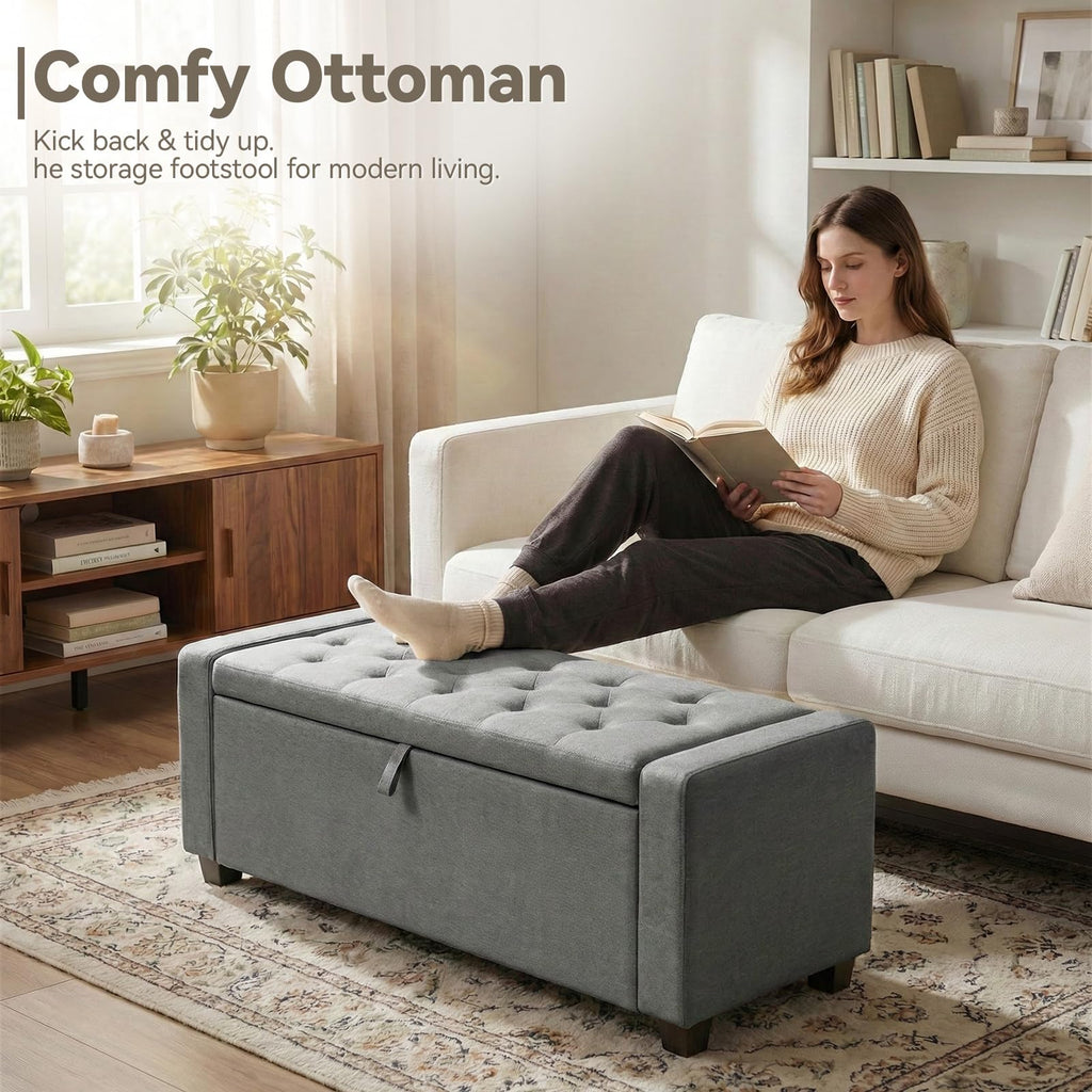 48" Ottoman with Storage, Gray Storage Ottoman Bench, Bench