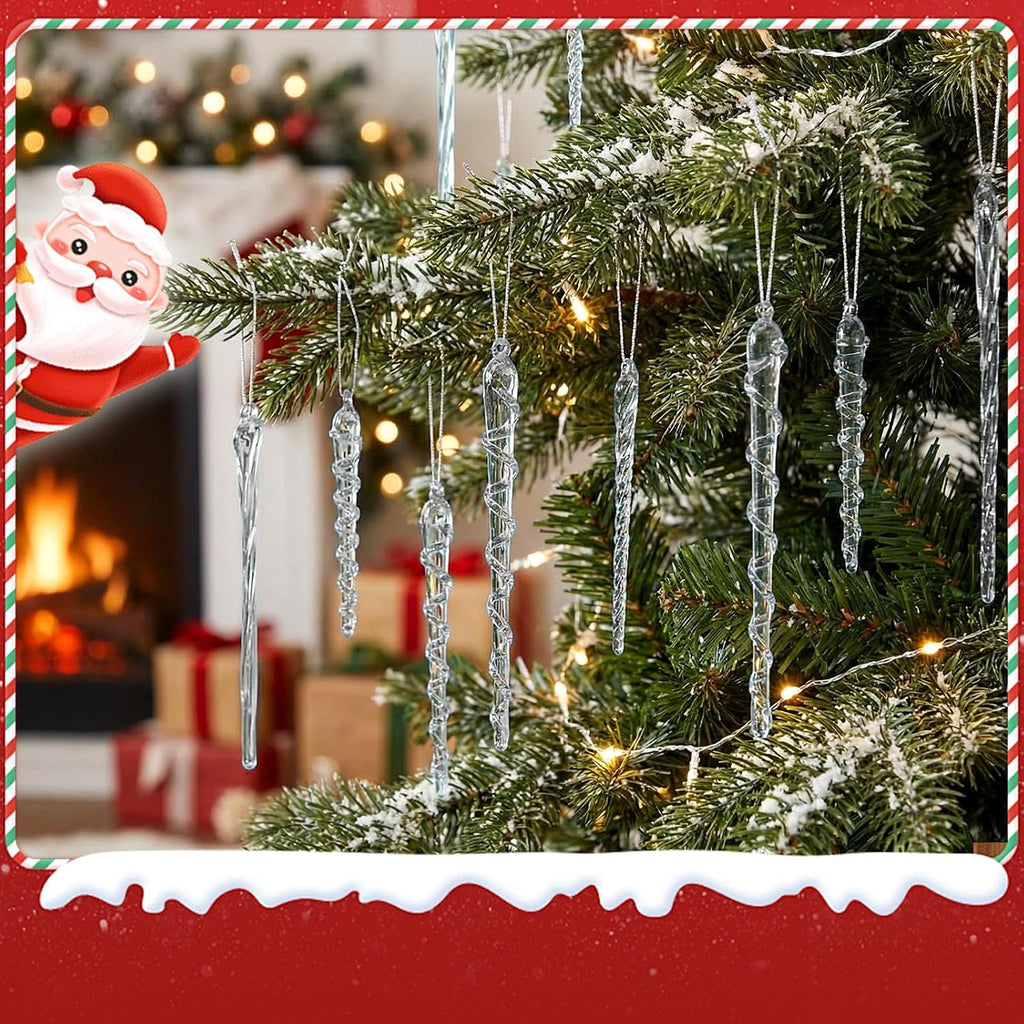 96 Pcs Glass Icicle Ornaments Christmas Winter Decor, Clear