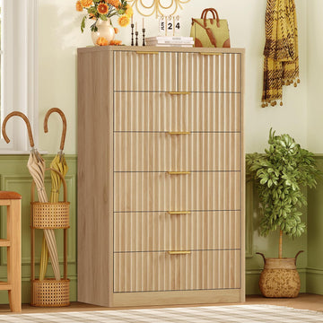 Fluted with 7 Drawers, 48" Tall Modern Chest of Drawers with Metal Handle, Wooden TV Stand, Wood Closet Clothes