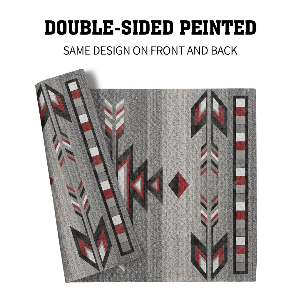 Southwestern Placemats, Grey Red Tribal Geometric Decorative Table Mats, Native American Ethnic Farmhouse Non-Slip