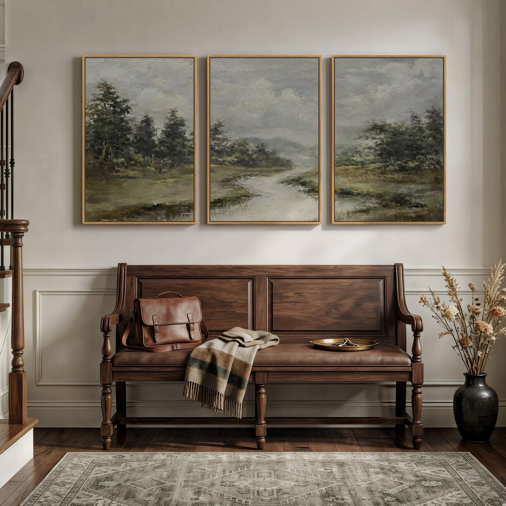 3 Piece Large Framed Vintage Landscape Wall Art, 24x36 In