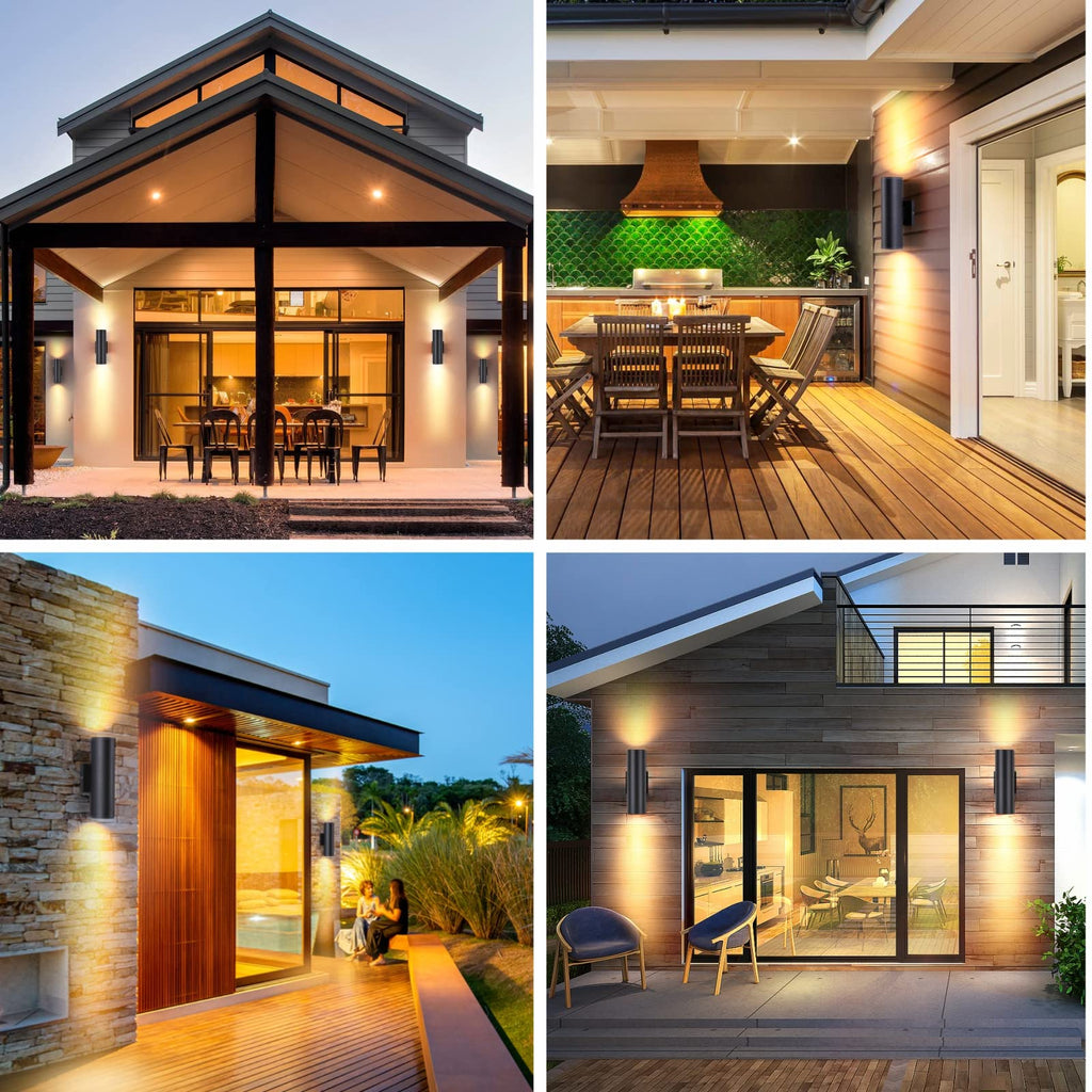 Outdoor Wall Lights 4Pack, Integrated LED Cylinder Up Down Lights, 12W 2700K Aluminum Exterior Wall Light, Outdoor