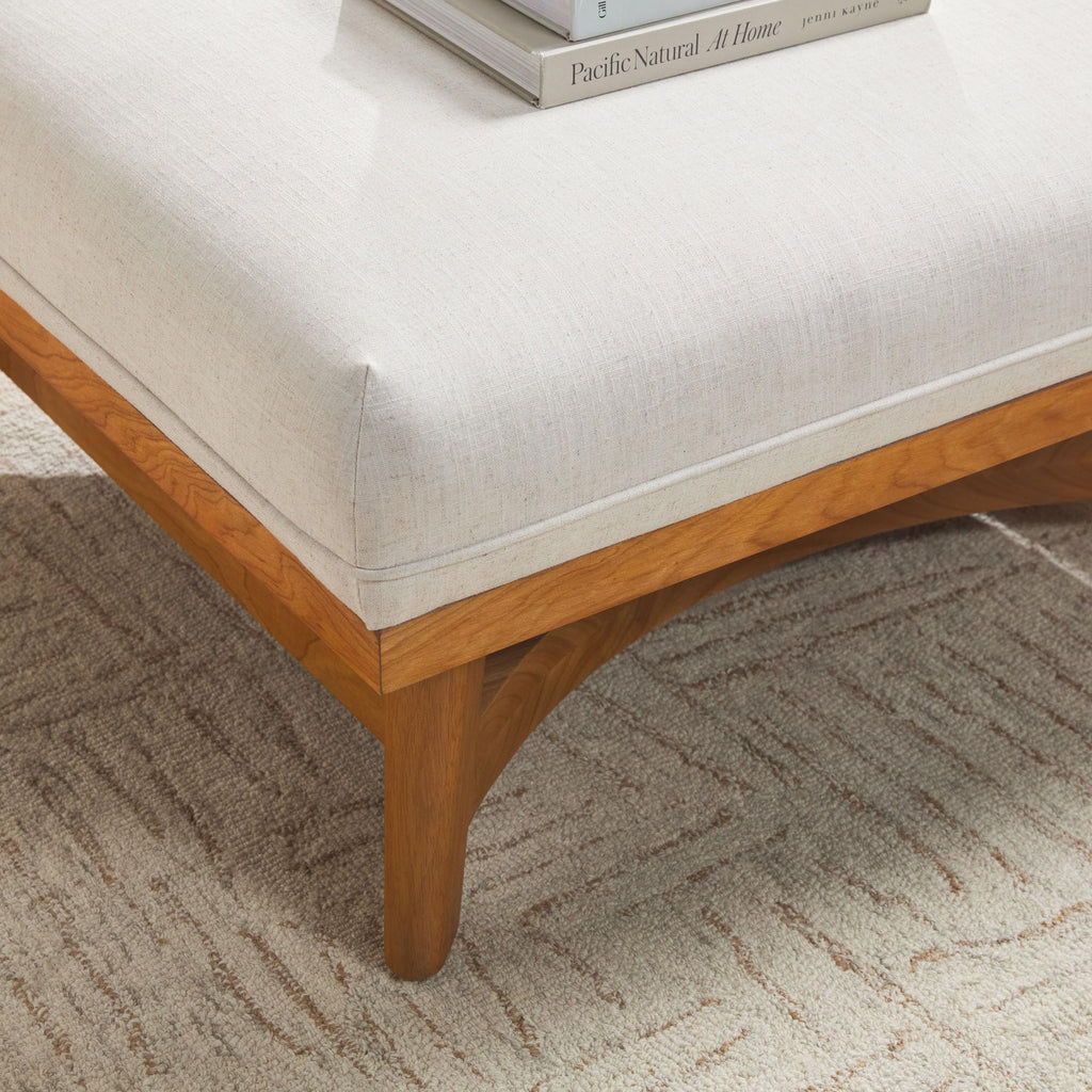 Nash Modern Farmhouse Large Oversized Linen Ottoman, Cream